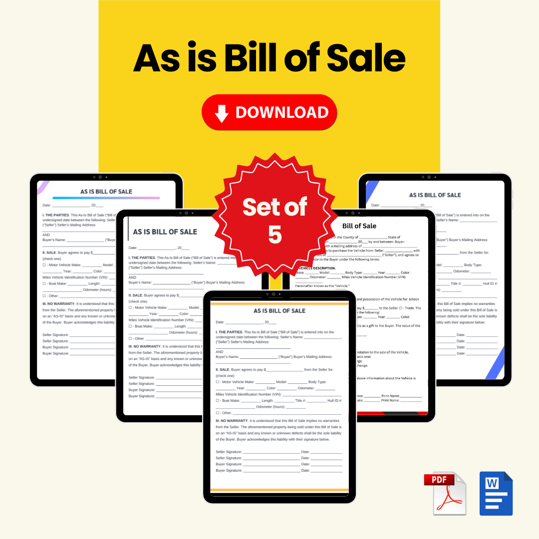 As Is Bill of Sale Form Template [Printable Word Editable]