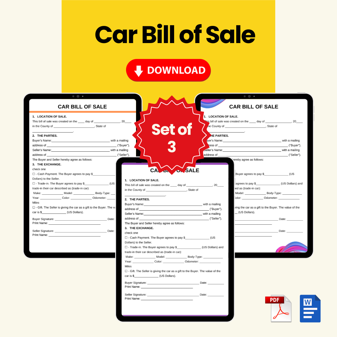 Car Bill of Sale Form Template [Printable Word Editable]