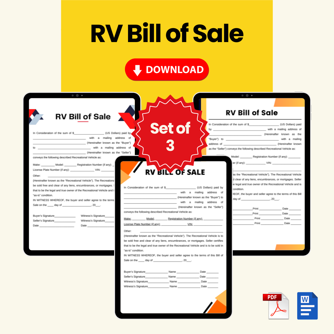 RV Bill of Sale Form Template [Printable Word Editable]